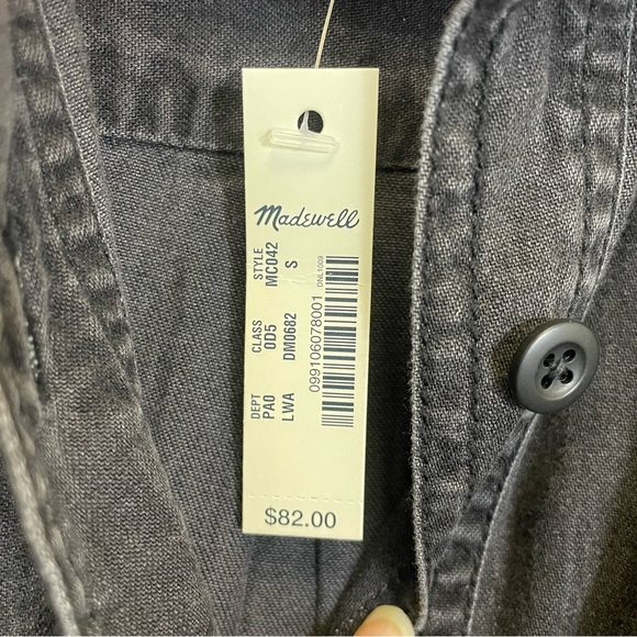 NWT Madewell Denim Popover Top Long Sleeve in Black Wash Size Small - Picture 4 of 14
